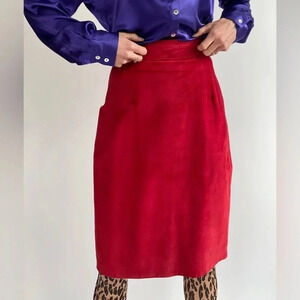 VINTAGE - Red Suede Leather Danier High Waisted Skirt